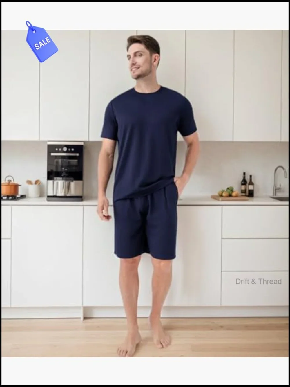Men's Waffle Knit Pajama Set Short Sleeve Lounge Set Relaxed Fit 2-Piece
